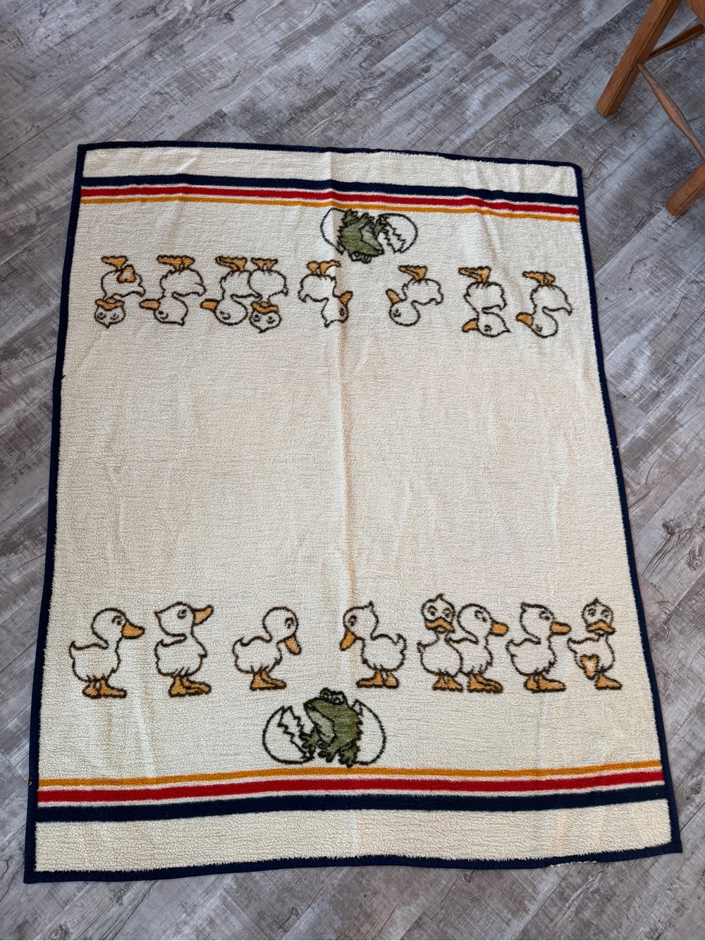 Vtg 80s Ducks in a Row Blanket by Biederlack